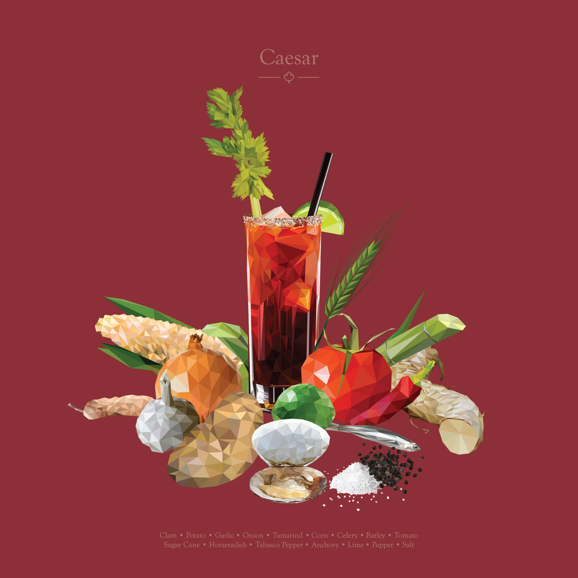 Low-poly geometric artwork of a Caesar cocktail