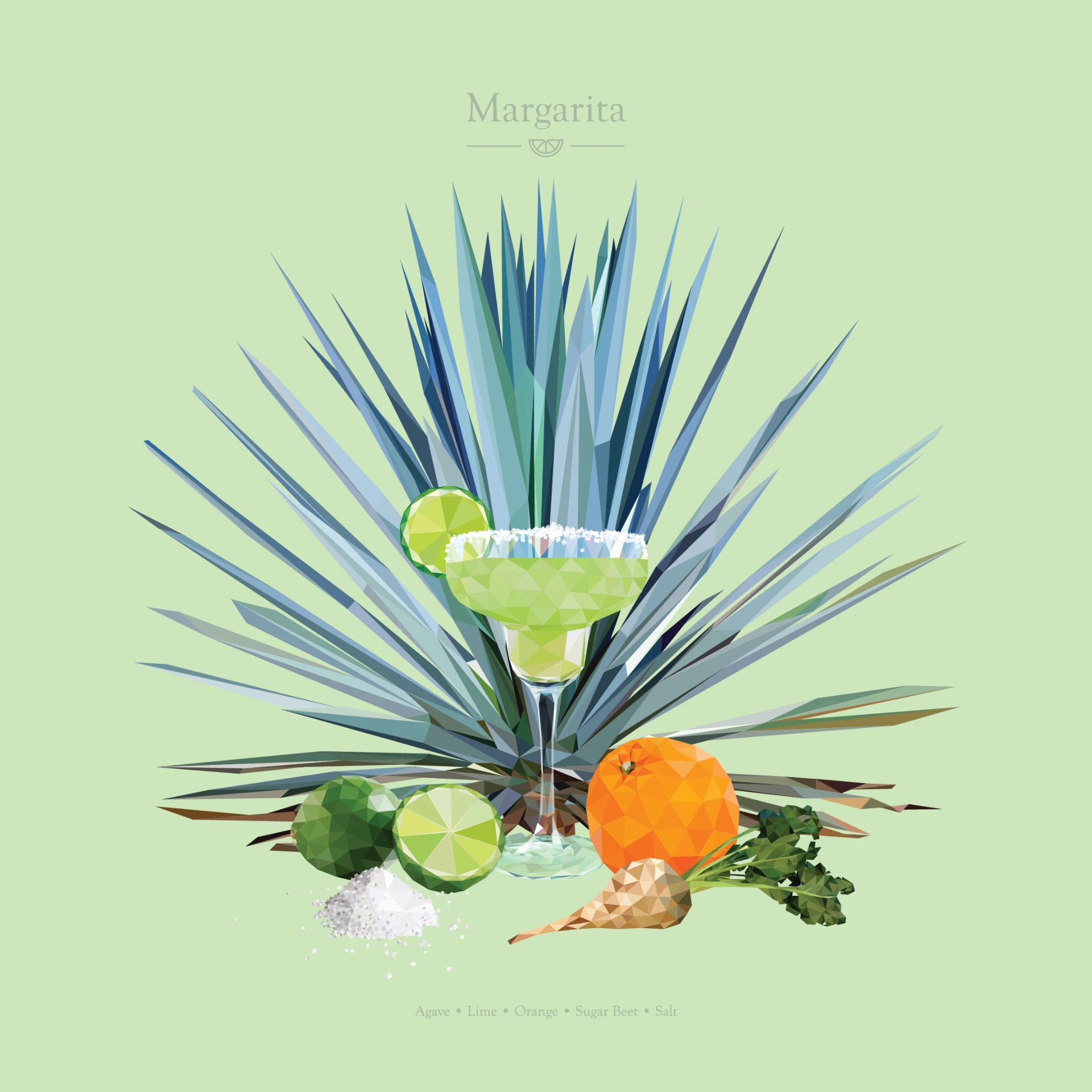 Low-poly geometric artwork of a Margarita cocktail