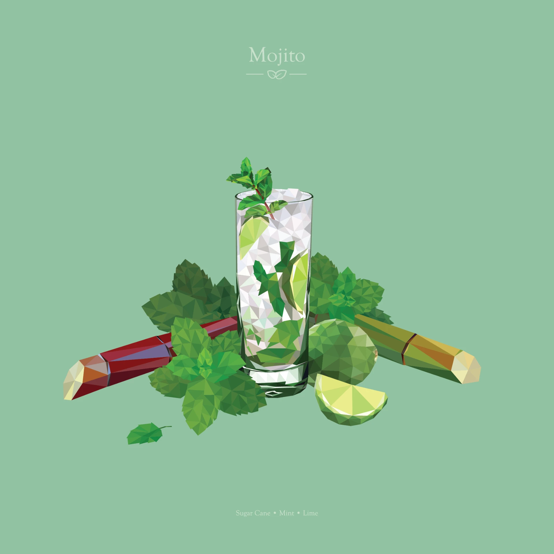 Low-poly geometric artwork of a Mojito cocktail