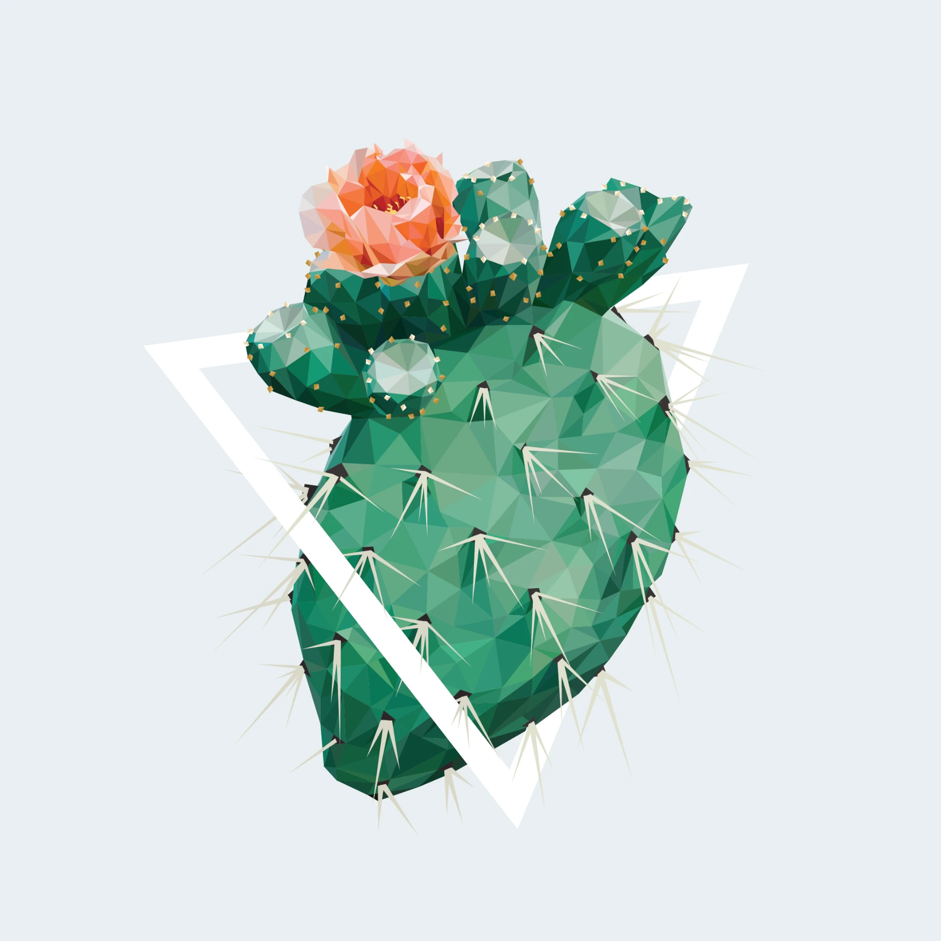 Low-poly geometric artwork of Prickly Pear succulent