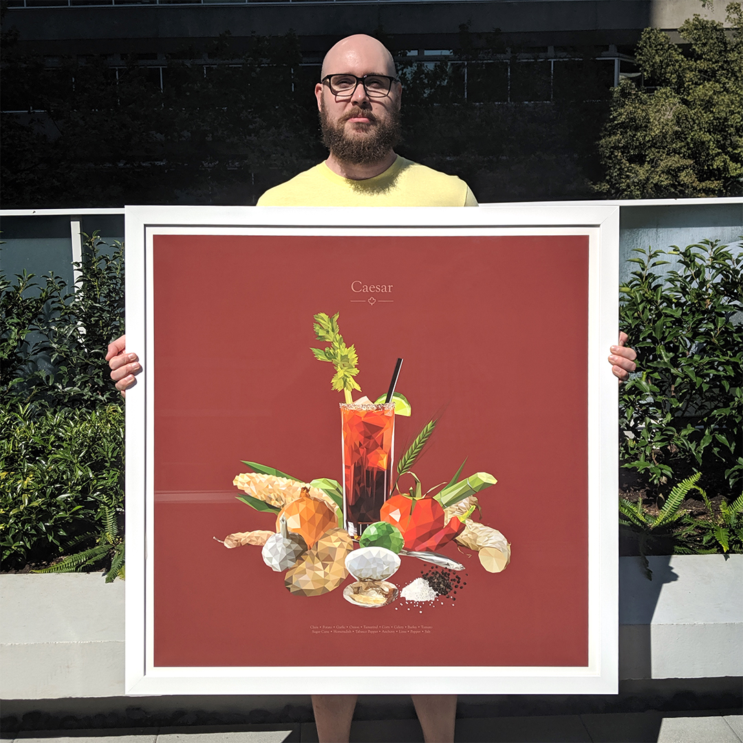 Framed Caesar print held outdoors
