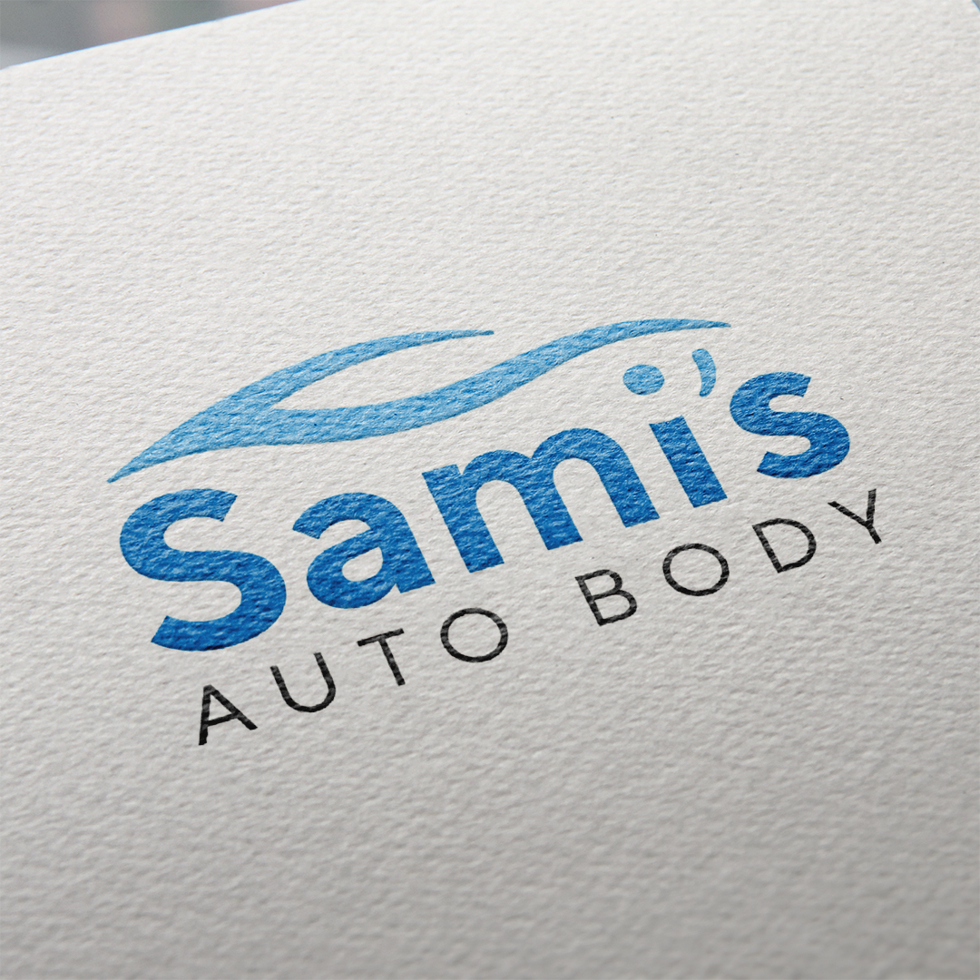 Sami's Auto Body logo printed on textured paper